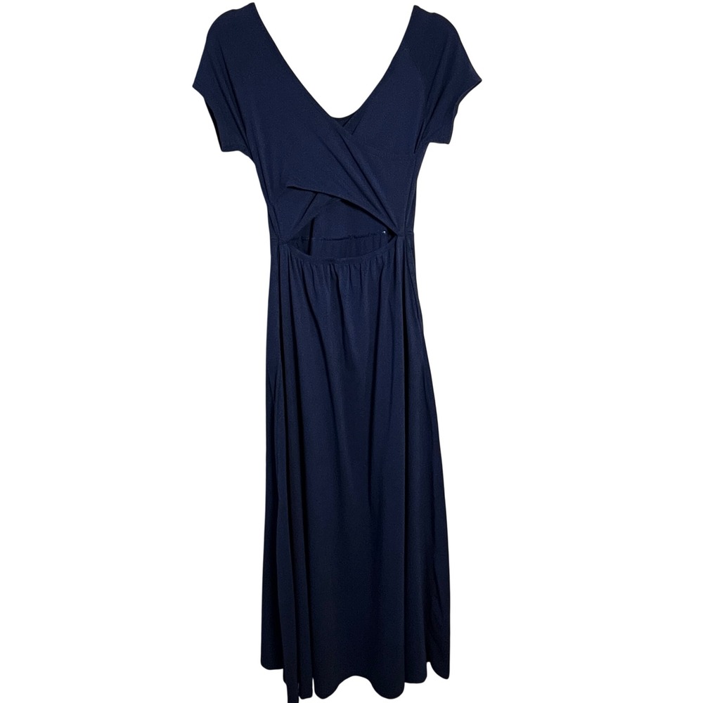 Pact Organic Cotton Fit & Flare Cross Open Back Maxi Dress S Minimalist Coastal - Picture 3 of 9